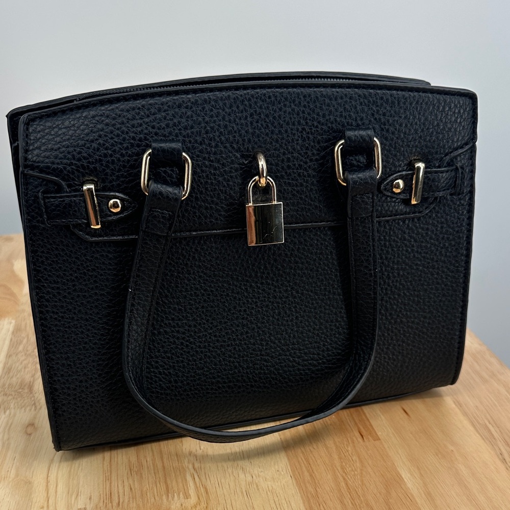 Chic Black Satchel with Gold Accents